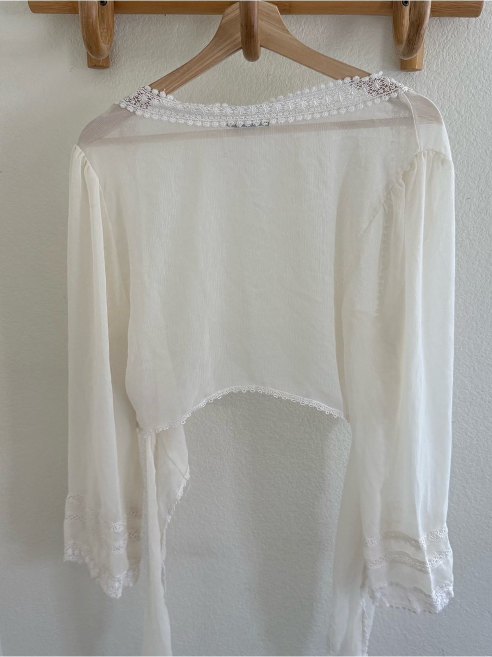 Cottagecore Fairycore boho White mesh lace trim tie front top cardigan lace trim - Picture 4 of 6
